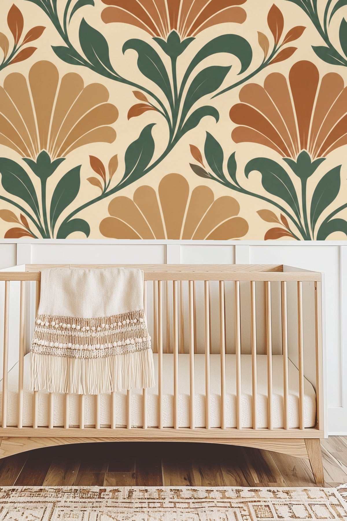 Side angle of wallpaper highlighting fluid lines and natural shapes in the composition