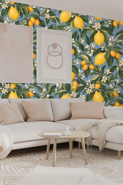 Grouped white flower buds with green leaves on wallpaper