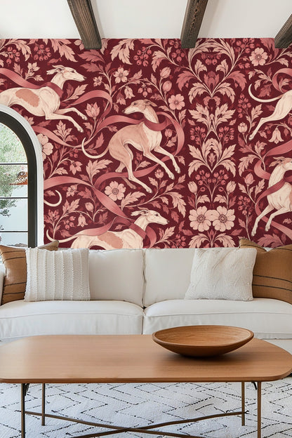 Wide-angle shot of wallpaper repeating pattern showing all elements in balance.
