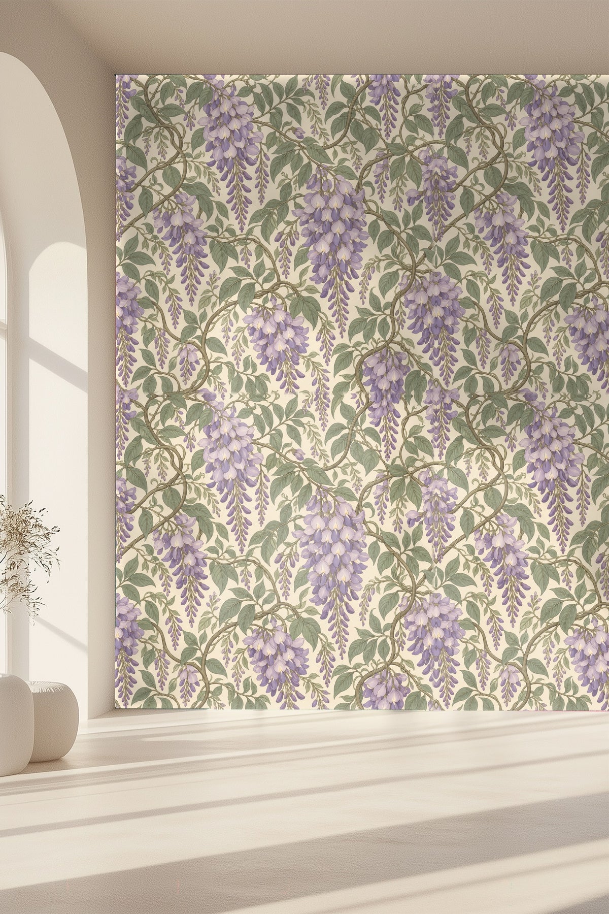 Wallpaper panel edge showing clean alignment of botanical motifs