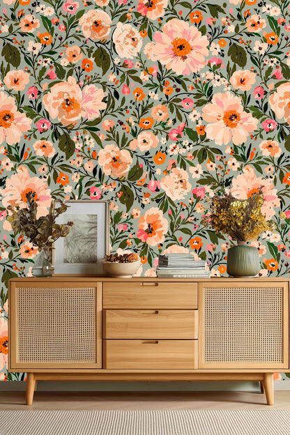 Vintage inspired floral wallpaper with delicate botanical elements