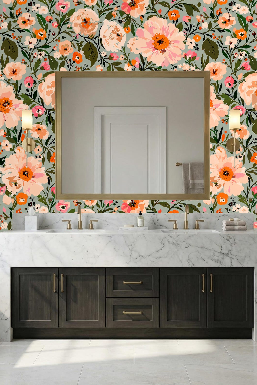 Overall pattern repeat showing balanced floral arrangement
