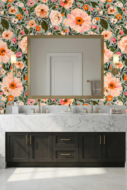 Overall pattern repeat showing balanced floral arrangement
