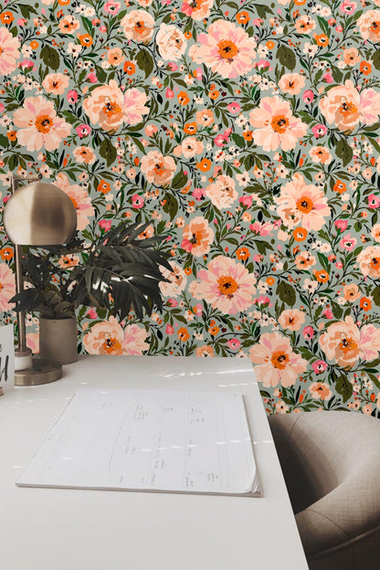Close view of clustered floral pattern with subtle brushstroke texture
