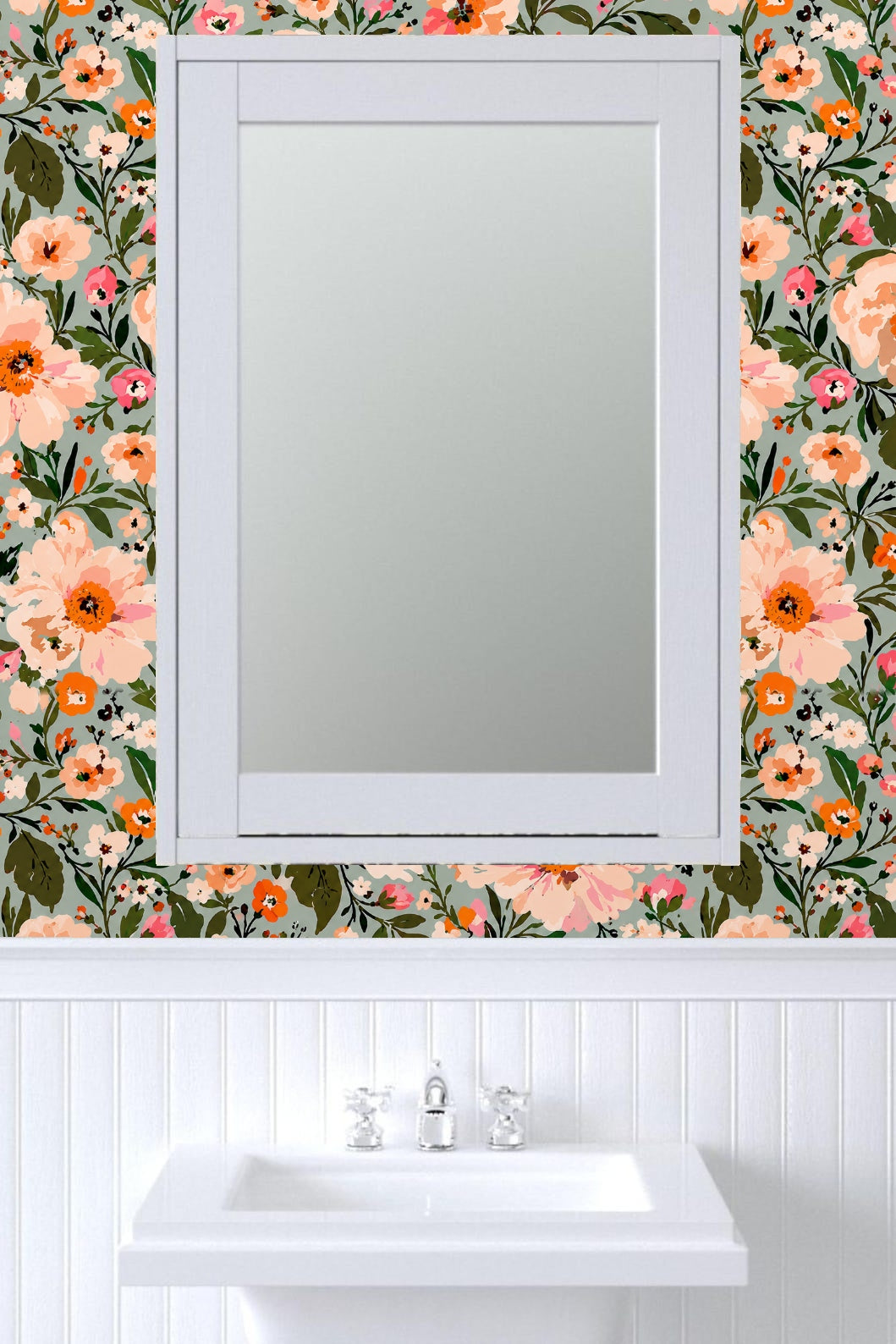 Wallpaper featuring painterly leaves and branches in green hues