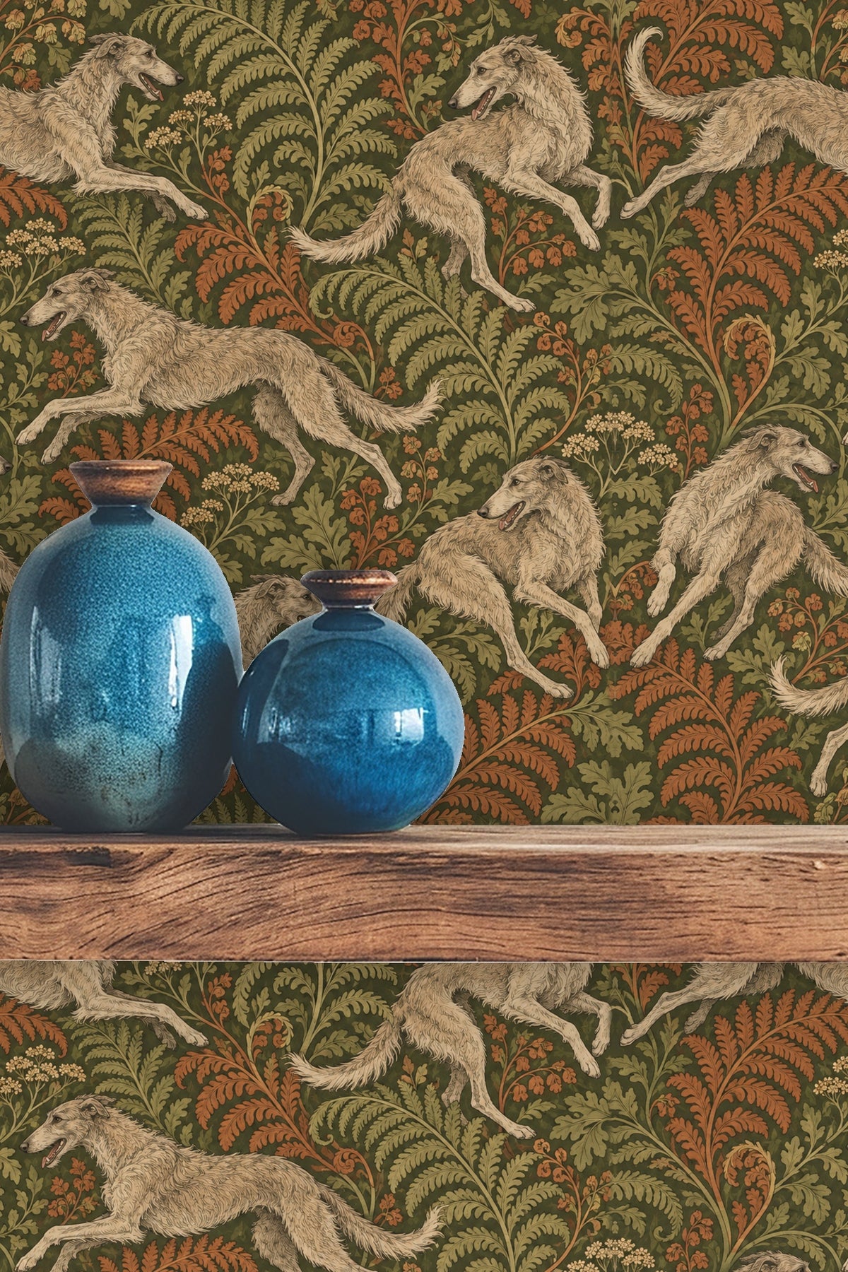 Muted earthy color palette featuring olive, rust, cream, and soft browns in wallpaper design.