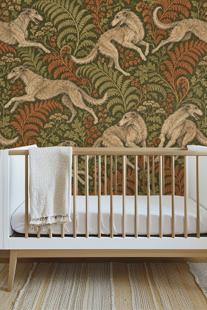 Fern leaves in various shades of green and rust interlaced with small cream wildflowers
