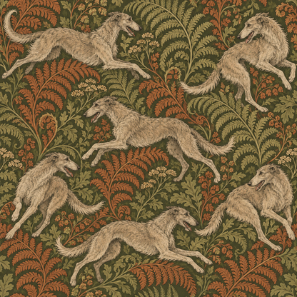 Set mood: warm and inviting scene with classic animal motifs framed by natural elements