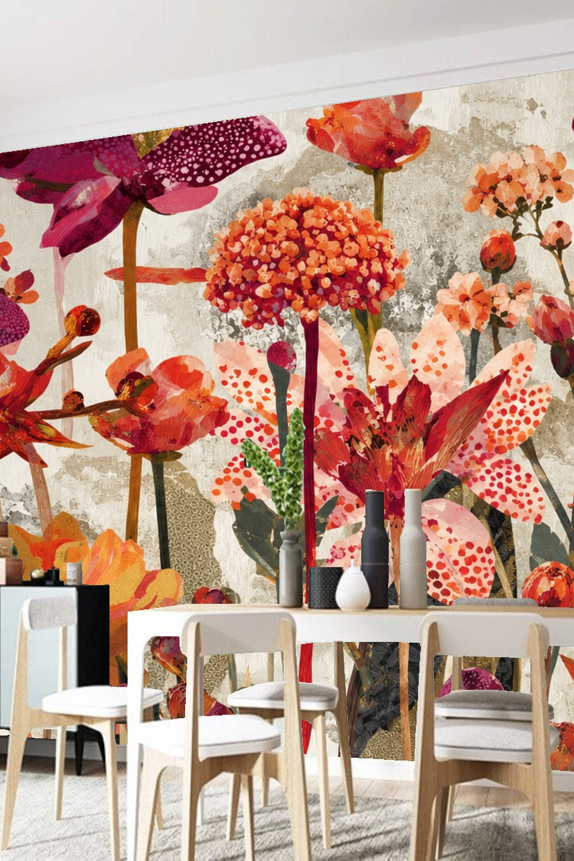 Textured Scarlet Flora wallpaper shown in an interior setting