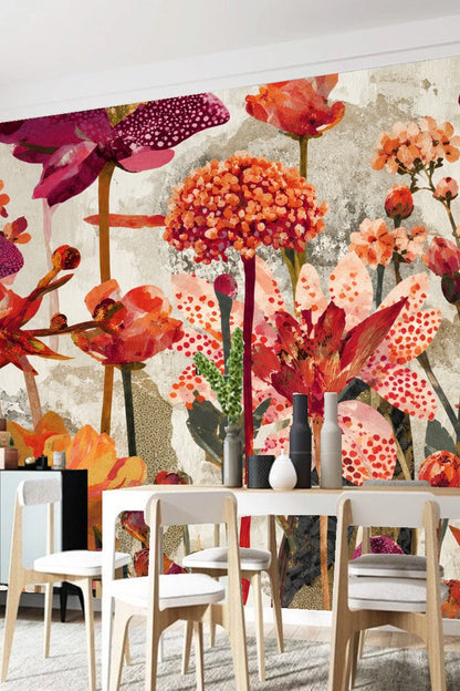 Textured Scarlet Flora wallpaper shown in an interior setting