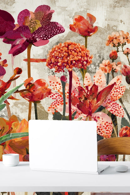 Textured Scarlet Flora wallpaper shown in an interior setting