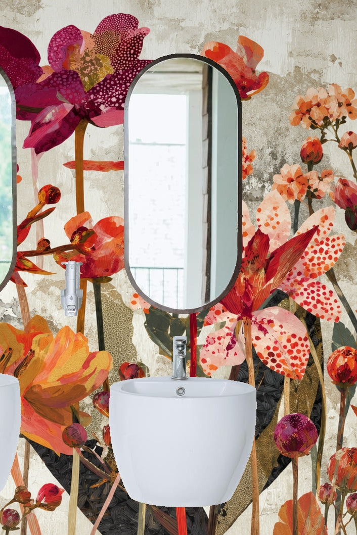 Textured Scarlet Flora wallpaper shown in an interior setting