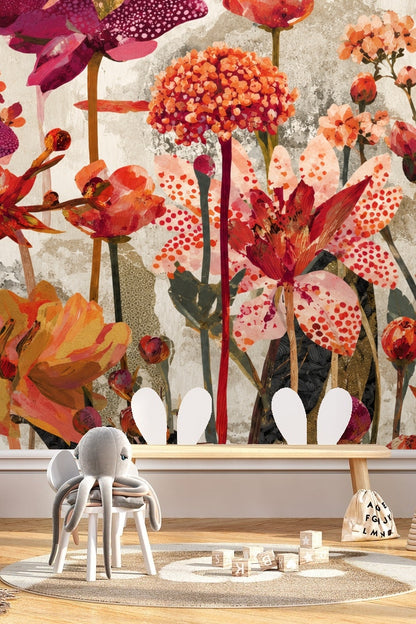 Textured Scarlet Flora wallpaper shown in an interior setting