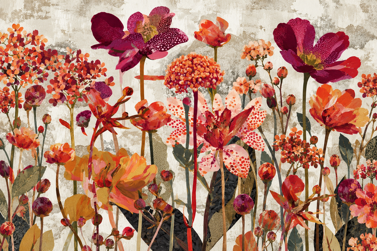 Textured Scarlet Flora wallpaper shown in an interior setting