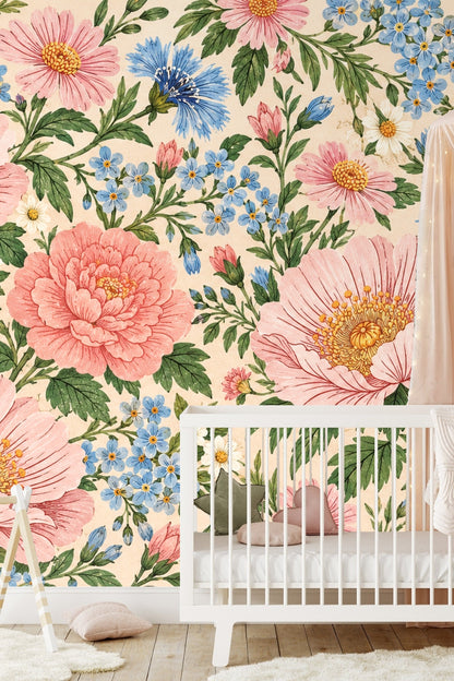 Naturalistic botanical wallpaper adding warmth and color depth