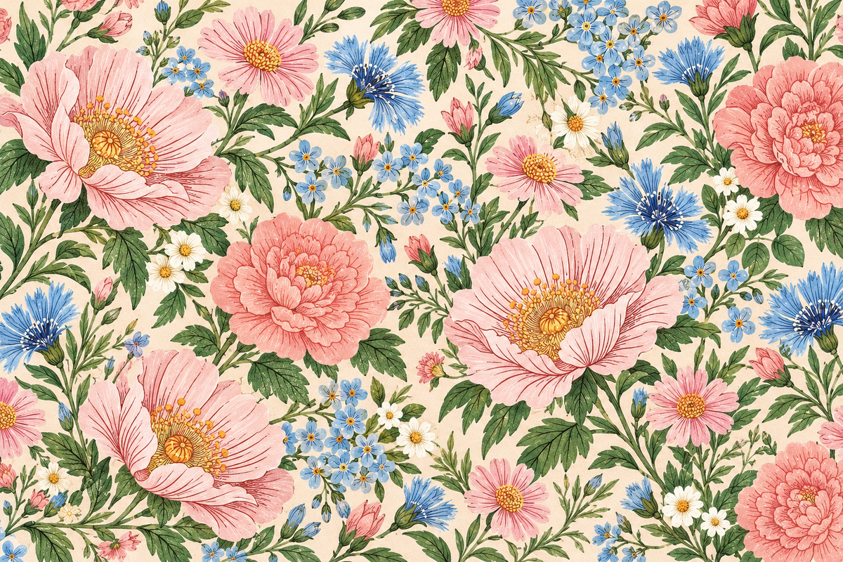 Artisanal quality floral wallpaper pattern suitable for interiors