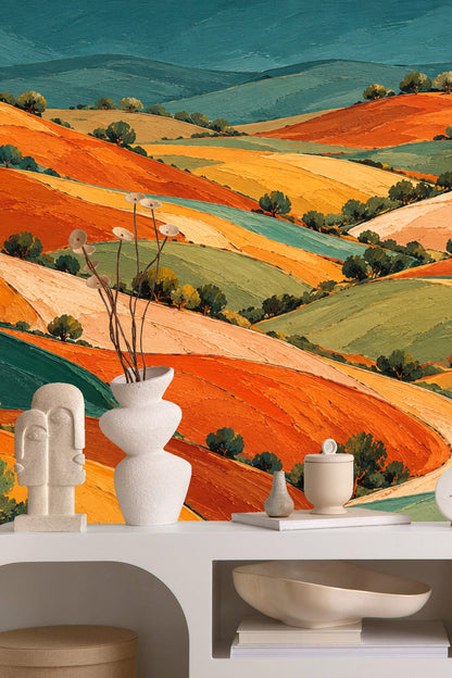 Subtle shadows cast on textured paint-effect wallpaper in a modern space.