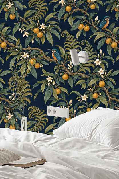 Green leafy branches with gradient shading on botanical wallpaper