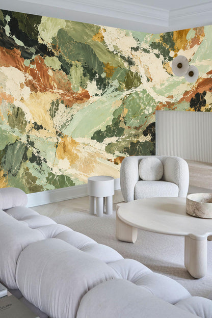 Section of wallpaper displaying deep charcoal and amber splashes