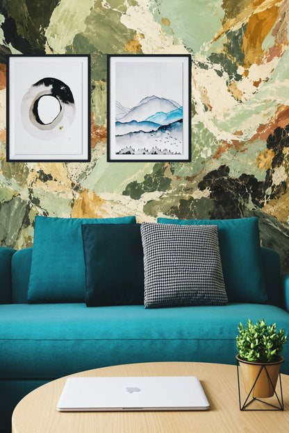 Close-up of wallpaper’s natural mineral-inspired layering