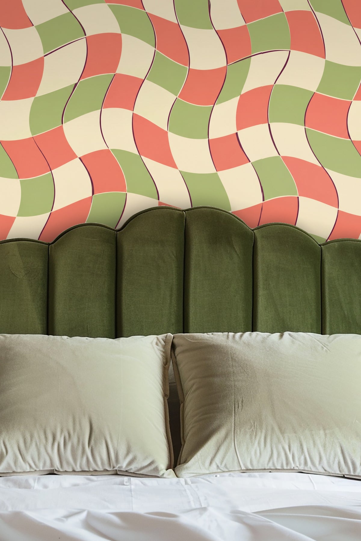 Aesthetic overlay of black contour lines on warm pastel patchwork tiles.