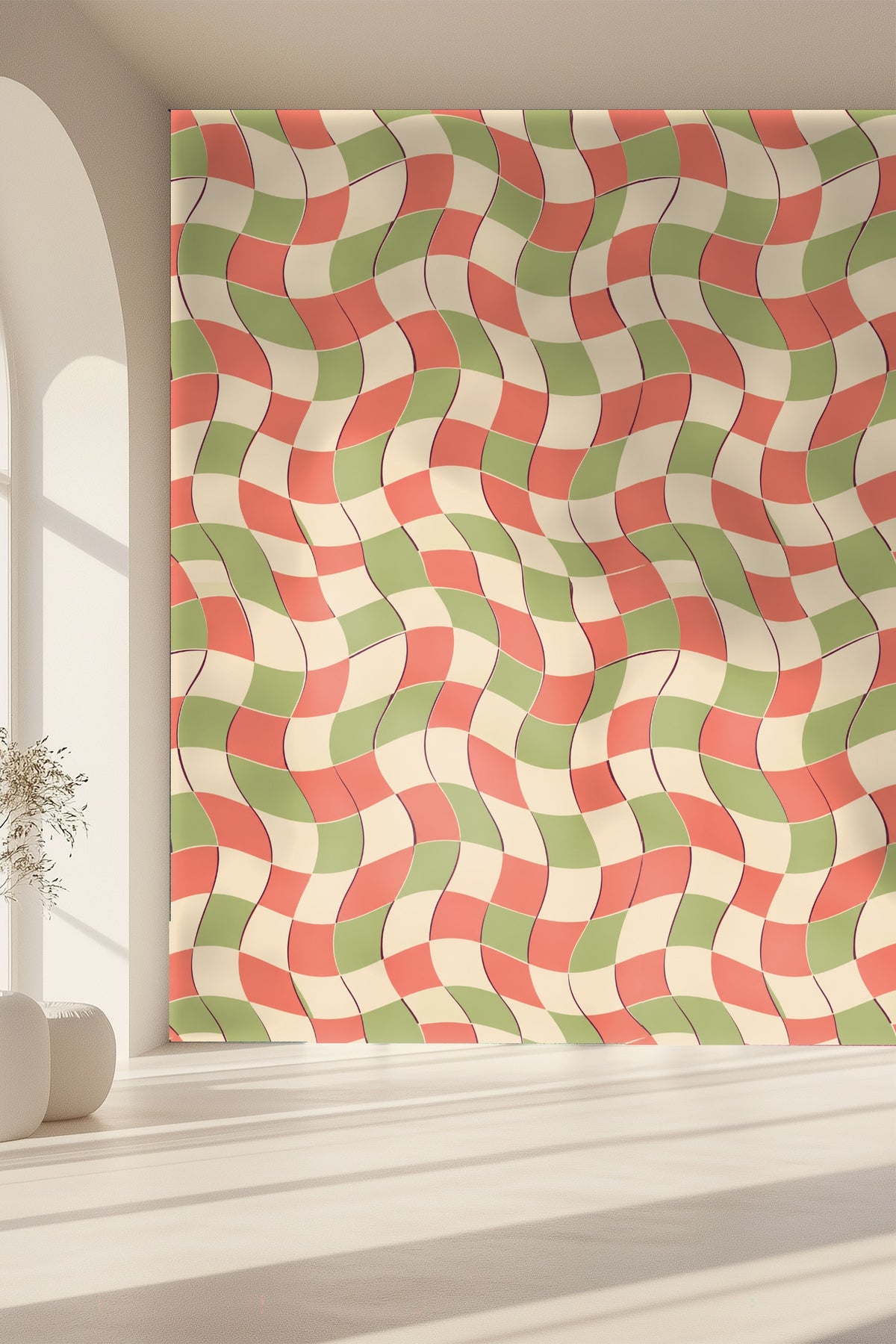 Close view of intersecting wave shapes forming a dynamic checkerboard.