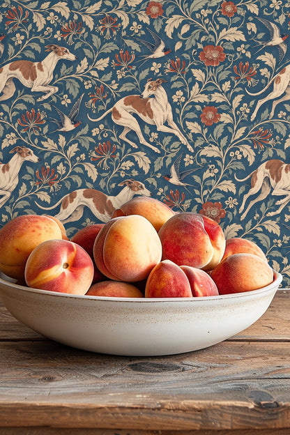 Section of wallpaper highlighting the elegant linework of the whippet.