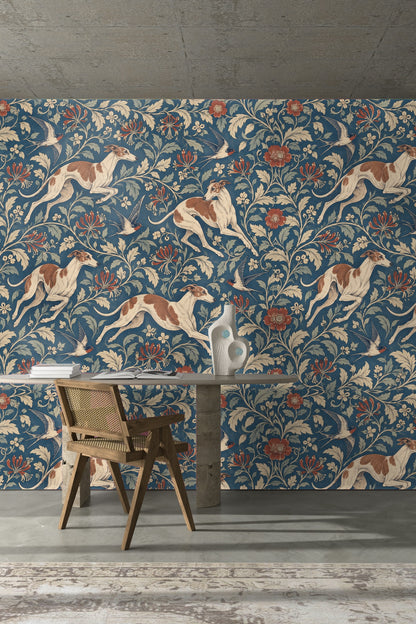 Long shot of wallpaper surface illustrating scale of pattern elements.