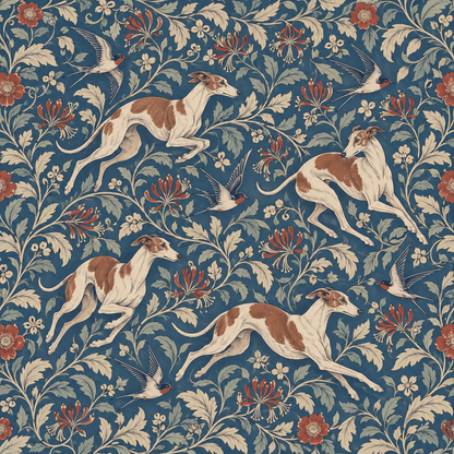 Wide view of wallpaper corner showing motif interaction with room light and shadow.