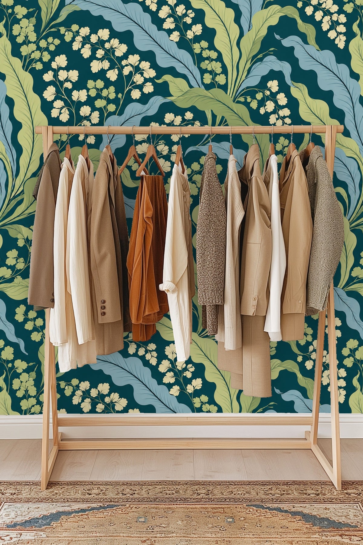 Pattern repeat showing dynamic scale of broad and delicate leaves