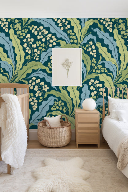 Subtle contrast of pale foliage and deep teal background