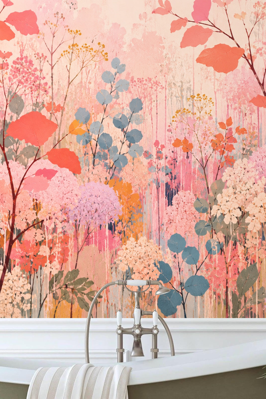 Botanical wallpaper featuring gentle, overlapping flower clusters