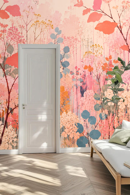 Textured floral stems growing vertically with dripping paint effect