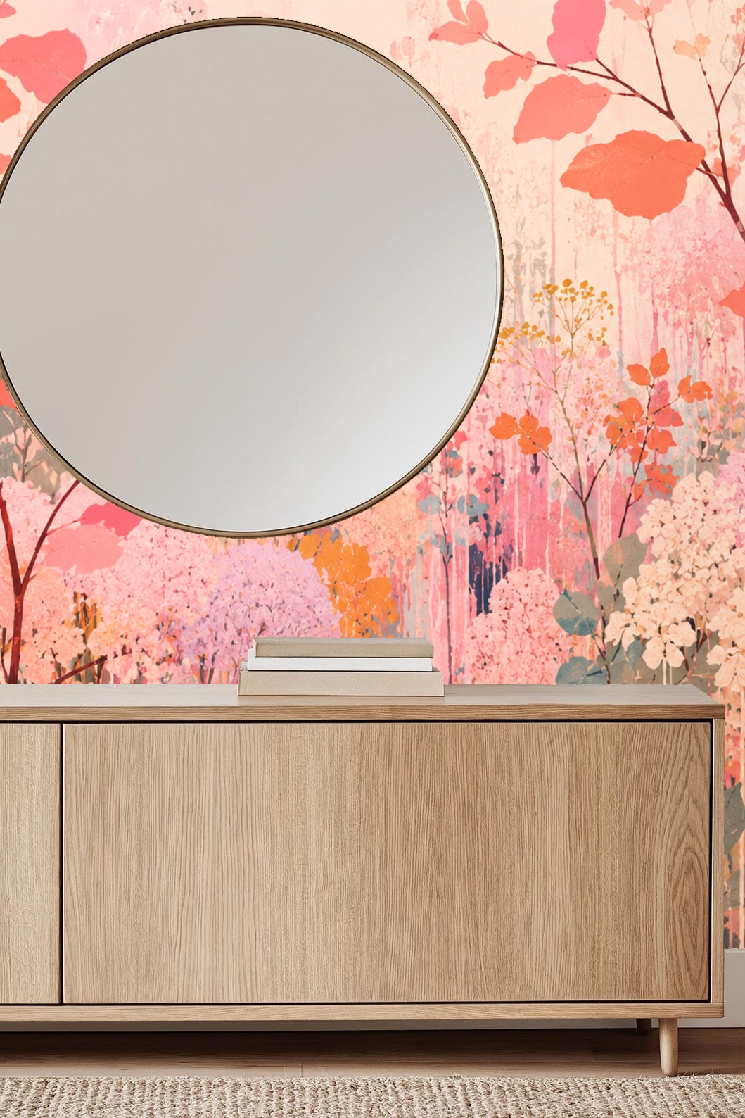 Artistic wallpaper with a mixture of round and pointed leaves