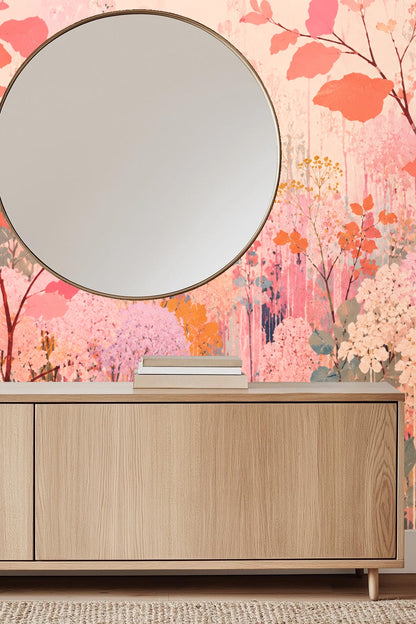 Artistic wallpaper with a mixture of round and pointed leaves