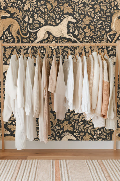 Noir and Tan Foliate Dart wallpaper shown in an interior setting