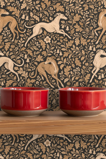 Noir and Tan Foliate Dart wallpaper shown in an interior setting
