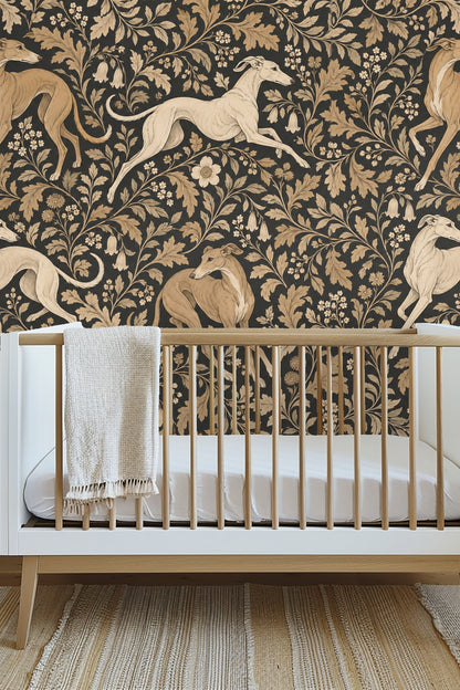 Noir and Tan Foliate Dart wallpaper shown in an interior setting