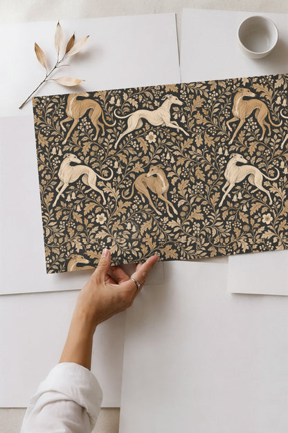 Noir and Tan Foliate Dart wallpaper shown in an interior setting