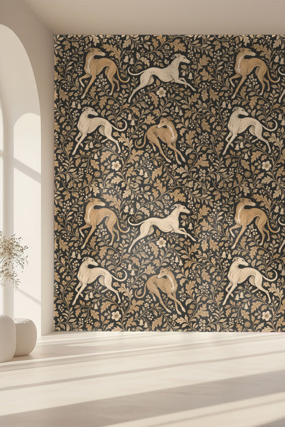 Noir and Tan Foliate Dart wallpaper shown in an interior setting