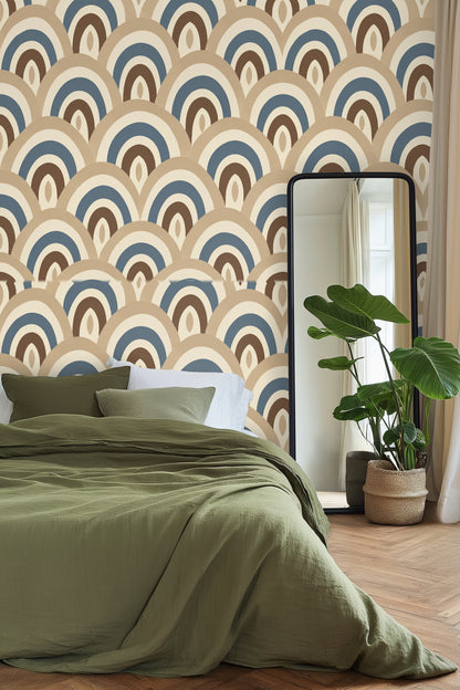 wallpaper shown in natural light revealing subtle color shifts in arch design