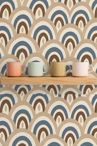 zoomed image showing painterly textures and subtle color irregularities in arch wallpaper