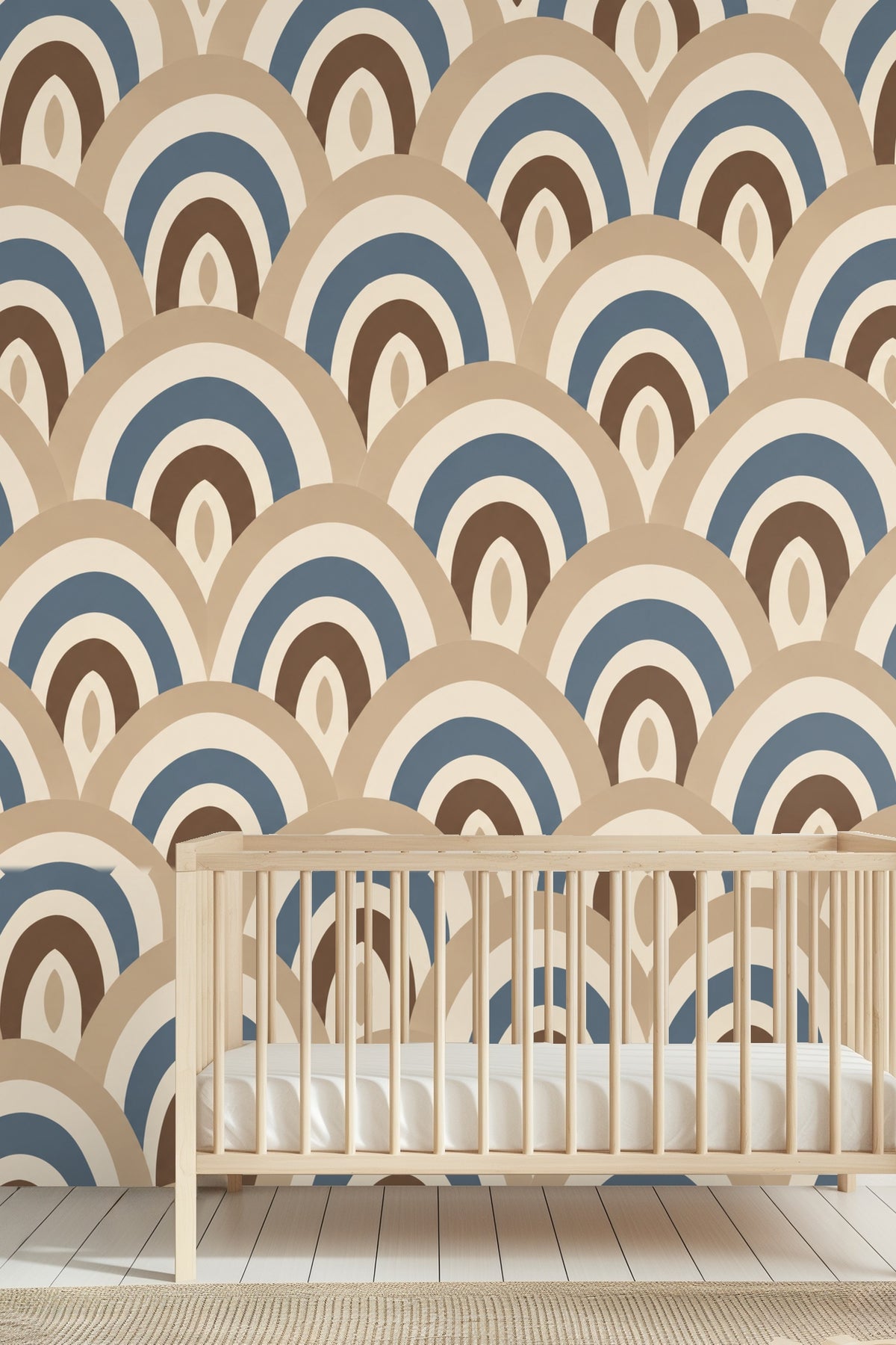 bedroom close-up showing pillow in front of arch wallpaper