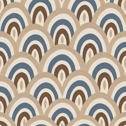 full view of wallpaper illustrating scale and repetition of rounded arch shapes