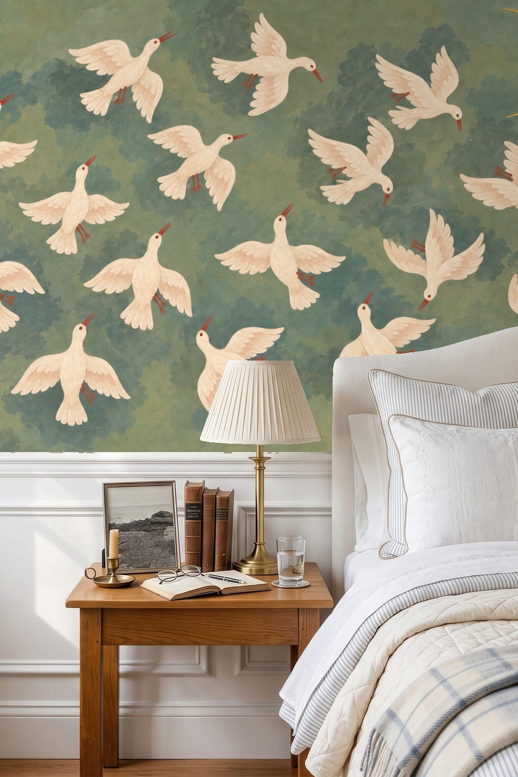 Ethereal Doves & Crescent Wallpaper wallpaper shown in an interior setting