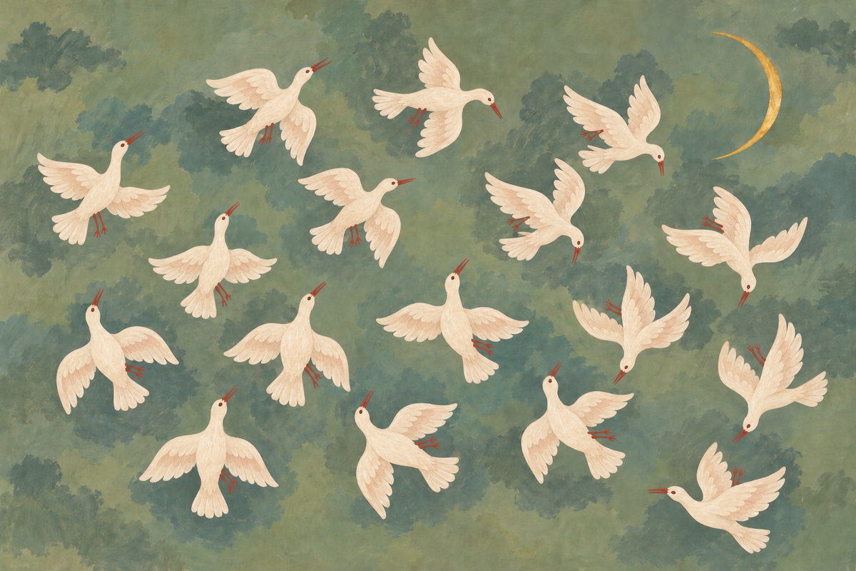 Ethereal Doves & Crescent Wallpaper wallpaper shown in an interior setting