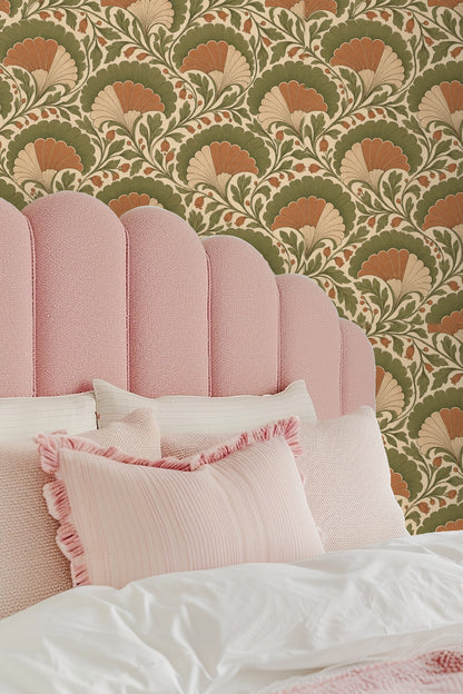 Detail of wallpaper pattern edge near floor molding