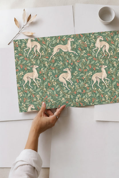 Wallpaper edge showing pattern alignment and scale against white trim