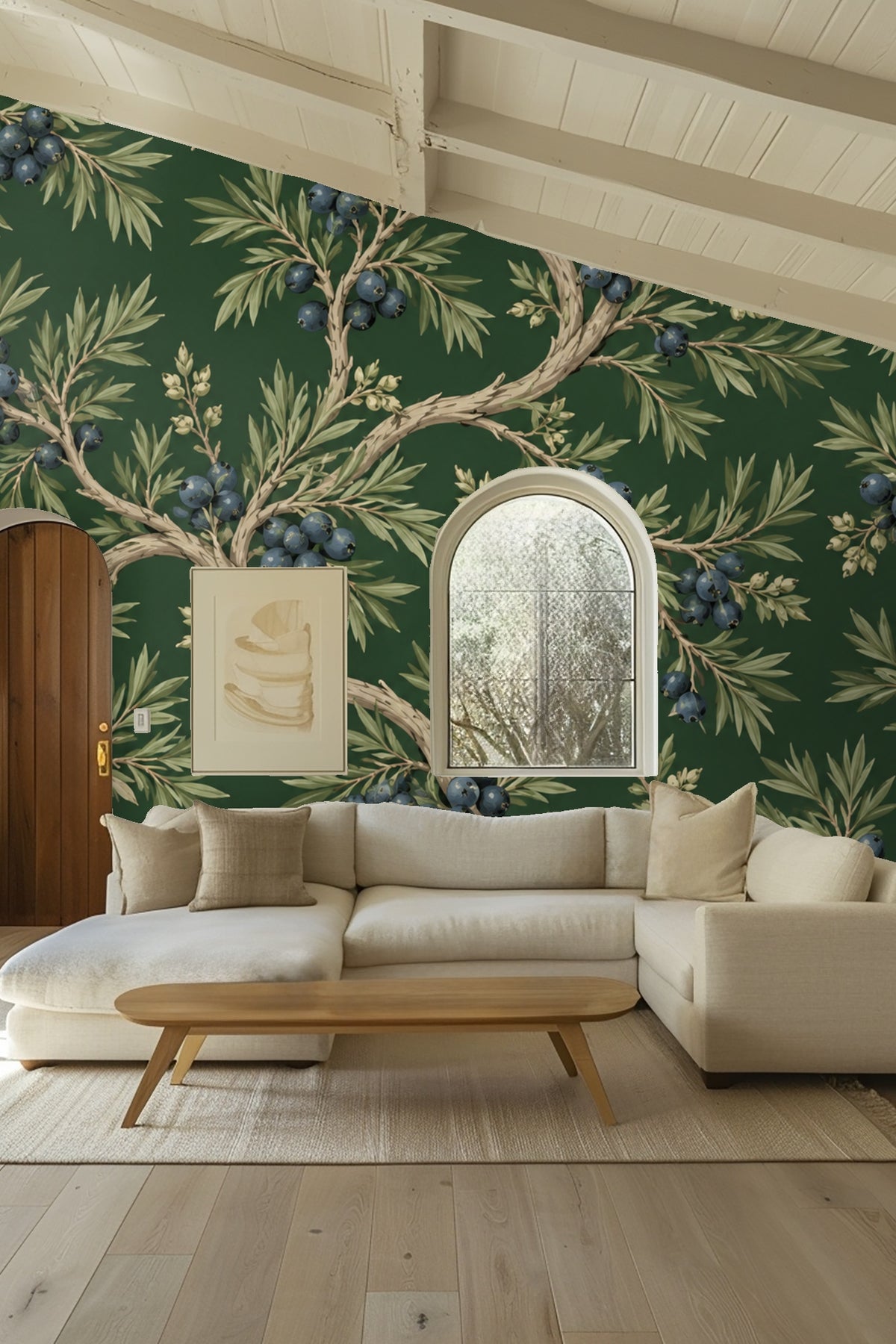 Close crop focusing on fine leaf detail and complex branch structure in botanical wallpaper.