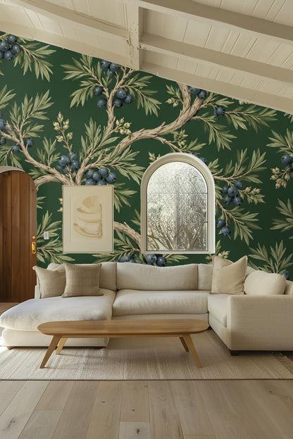 Close crop focusing on fine leaf detail and complex branch structure in botanical wallpaper.
